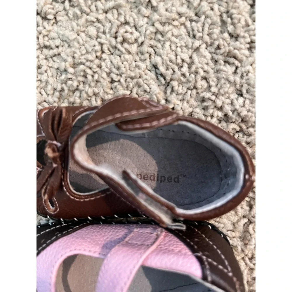 PEDIPED Lot of 2 Baby Girl Shoes Size 6-12m Brown Pink Leather Mary Janes